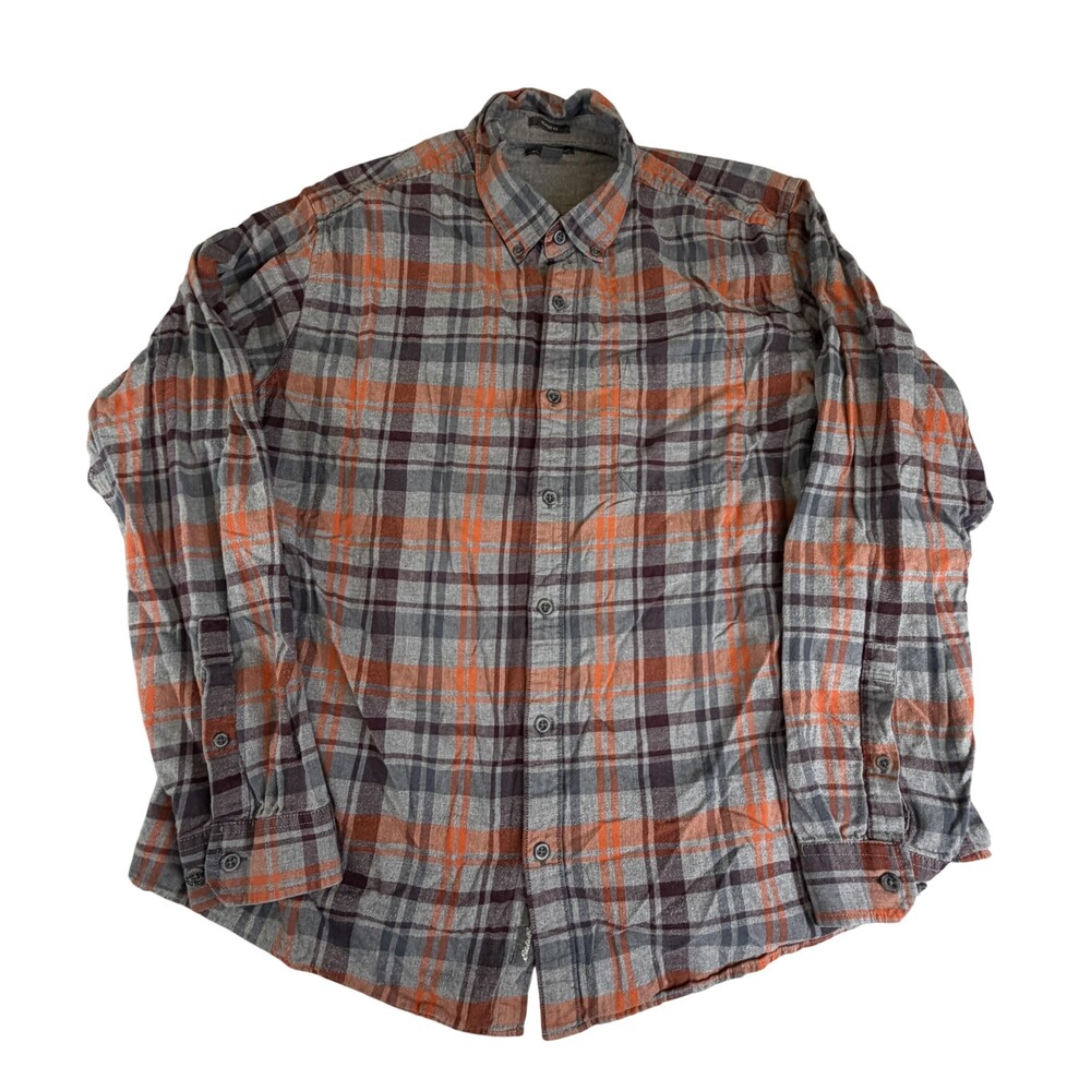 Eddie Bauer Shirt Mens 2XL Gray Plaid Flannel Classic Fit Long Sleeve Button Up